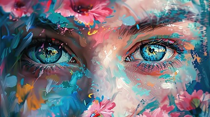 Fototapeta premium Paint, abstract, texture, watercolor, flowers, eyes