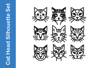 Fototapeta premium Cat Head Silhouette Set with editable vector