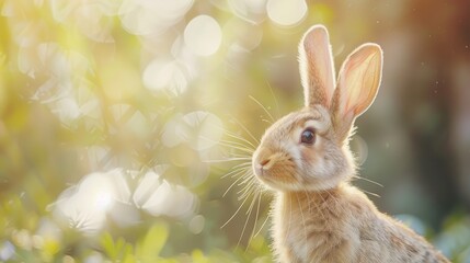 Close up portrait of a playful bunny on a light backdrop with text space symbolizing Easter or farm creatures