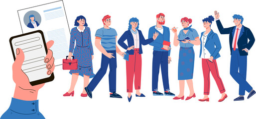 Hiring employees and human resources or recruitment online. Online job Interview and posting resume for web page, presentation and social media.