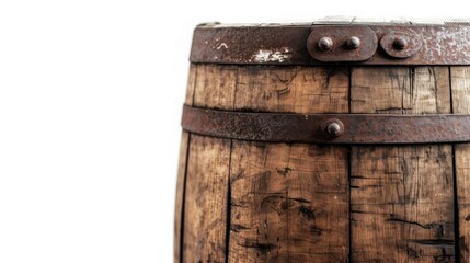 Obraz premium A rustic wooden barrel placed against a clean white background