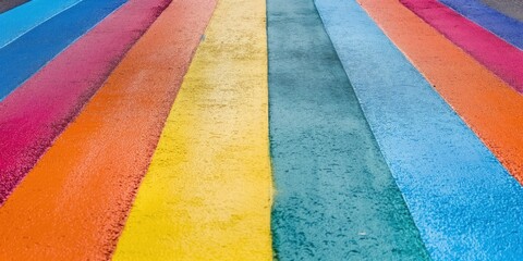 This image showcases colorful stripes of paint in vibrant hues on a pavement, capturing the essence of creative expression and the beauty of diverse color palettes.