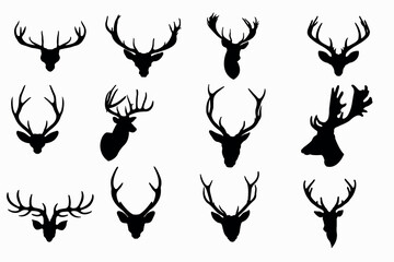 deer heads silhouette in black vector 