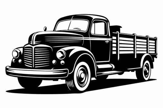 recommend clip art: old American truck silhouette vector illustration