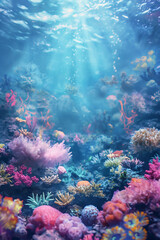 Deep sea water and colorful coral and sea life