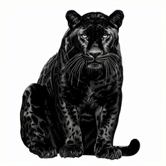 Fototapeta premium A black panther is sitting on a white background