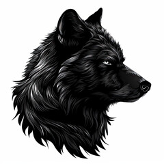 A drawing of a black wolf 's head on a white background