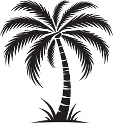 A black and white vector silhouette illustration of a palm trees