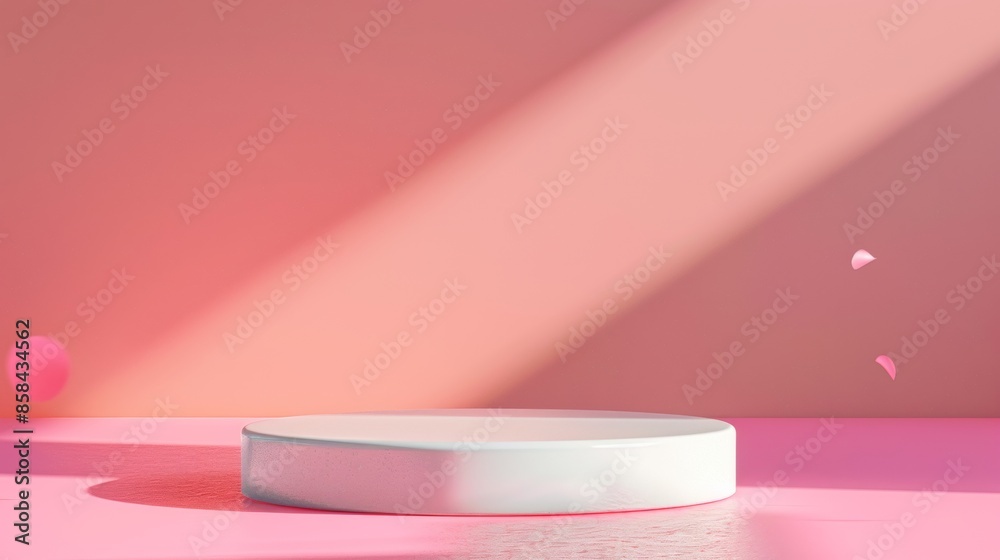 Poster minimalist product display with bright pink monochrome background and soft shadows