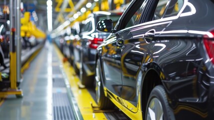Fototapeta premium Modern car assembly line moving through a factory