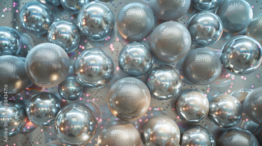 Aufkleber Symmetrical Aerial View of Silver Disco Balls Creating a Geometric Pattern with Soft Natural Lighting