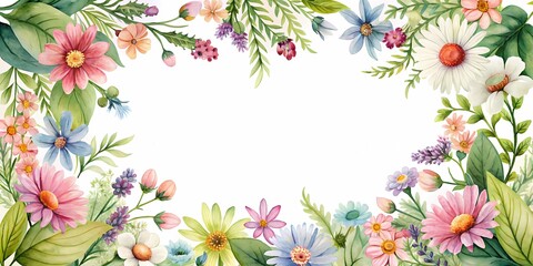 Fototapeta premium Vibrant Floral Frame with Watercolor Flowers - Ideal for Custom Invitations and Event Cards