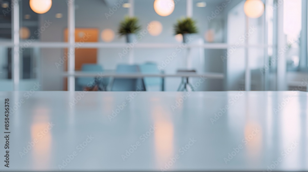 Aufkleber modern engineering office with polished white metal table and soft desk lamp glow in a professional 