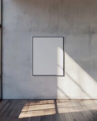 Modern Minimalist Corporate Office Poster Mockup with Soft Lighting and Subtle Shadows on a Textured Grey Concrete Wall