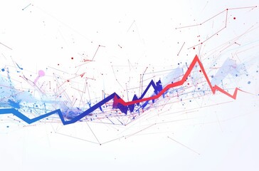 Obraz premium Hyper Realistic Line Art of Stock Market Graph in Red and Blue Color Scheme on White Background