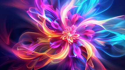 Swirling neon flower in abstract digital art