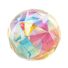 Colorful abstract geometric sphere with polygonal facets in vibrant shades of pastel tones, creating a modern and artistic design.