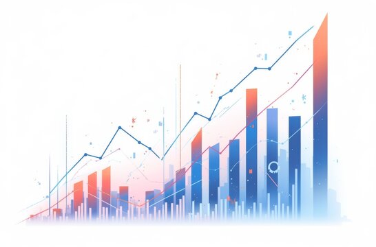 Blue and Red Bar Graph on White Background Showing Upward Stock Market Trend
