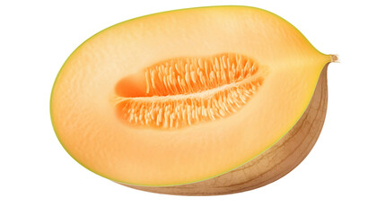 Realistic cantaloupe isolated on a transparent background, showcasing fresh, juicy, and sweet melon. Perfect for summer fruit displays, healthy eating visuals, or organic produce advertisements.