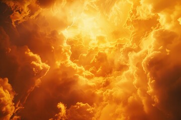 A plane flying high above the clouds with an orange hue, suitable for travel or adventure themes