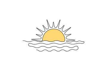 One line drawing of sunset at beach vector 