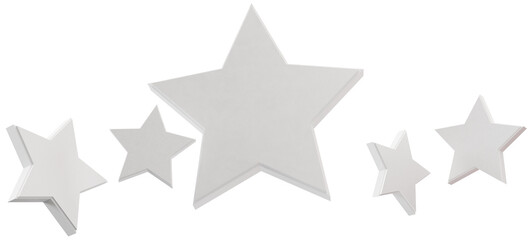 5 white light grey stars isolated 3d-illustration