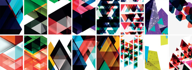 Obraz premium Set of abstract minimal geometric backgrounds with lines, circles and triangles. Vector Illustration For Wallpaper, Banner, Background, Card, Book Illustration, landing page