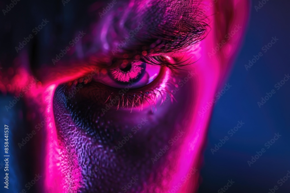 Poster close up shot of a person's eye with detailed features, suitable for use in portraits or as a symbol