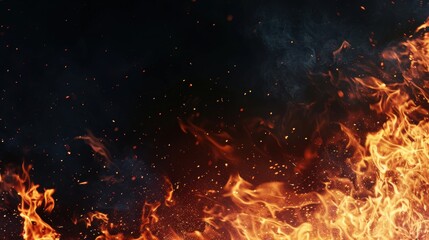Fototapeta premium Fiery flames burst against black background
