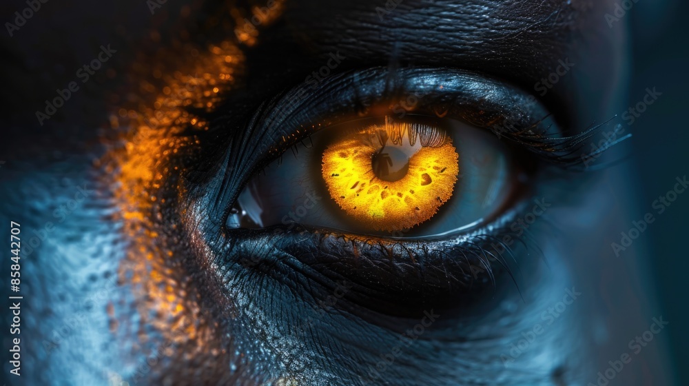 Poster A close-up shot of an eye with a clock visible in the iris, suitable for use in scenarios where time is of essence