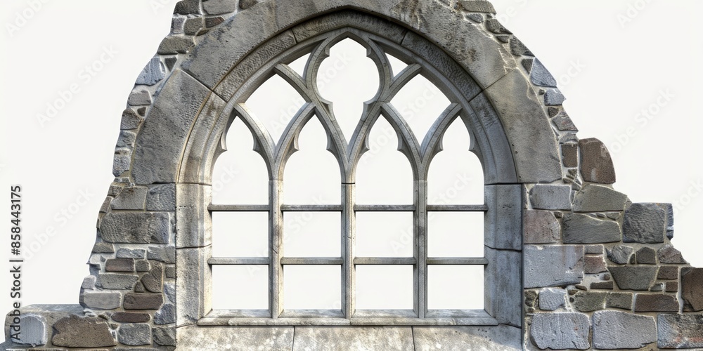 Poster A stone arch with a window, suitable for use in architectural or historical contexts