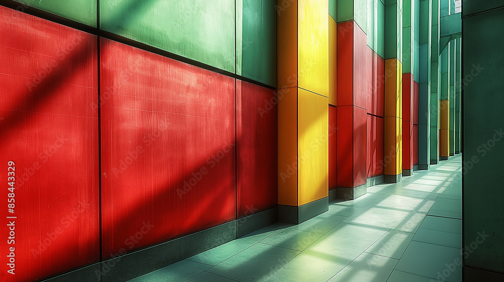 Aufkleber sunlight illuminating colorful modern architecture corridor