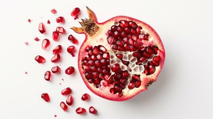 Pomegranate Half on White Background with Seeds and Clipping Path