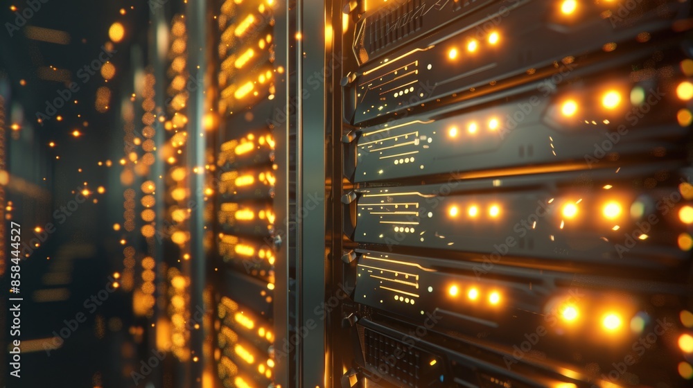 Aufkleber Row of servers in a data center with network cables and equipment
