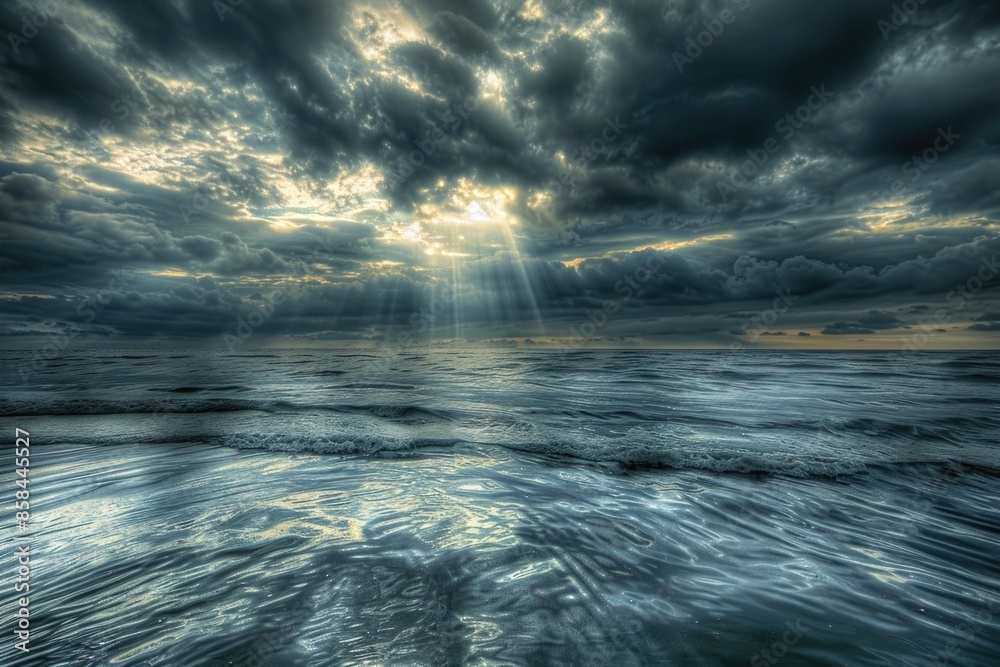 Poster a calm lake with ripples under a cloudy sky