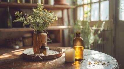 Rustic Decor with Flowers and Candle