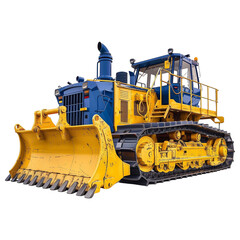 Blue and Yellow Bulldozer on Transparent Background
