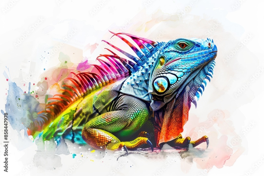 Poster a colorful lizard perched on the top of a tree branch, natural habitat scene