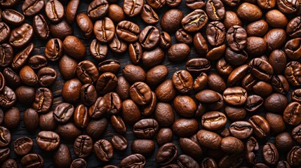 Naklejka premium Roasted coffee beans top view background