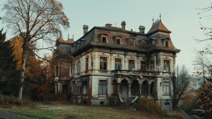 A picture of an old house with multiple windows