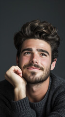Obraz premium A portrait of a handsome man with dark hair and a beard