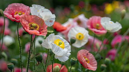 Variety of Poppy Flowers: A High-Resolution Artistic Showcase of Diverse Poppy Species with Vivid Colors and Detailed Petal Structures