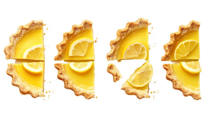 Lemon Pie Slices Set on Transparent Background - Delicious Homemade Dessert in Top View Photography, Ideal for Bakery Menus and Culinary Blogs
