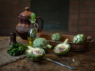 Still life with artichokes and parsley