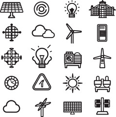 Silhouette Solar Energy Line Editable Icons set. Solar Energy icons Pixel perfect. solar panels, sun, generator, energy 
