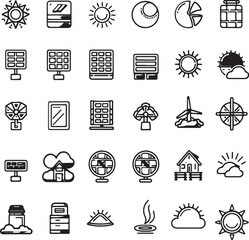Silhouette Solar Energy Line Editable Icons set. Solar Energy icons Pixel perfect. solar panels, sun, generator, energy 