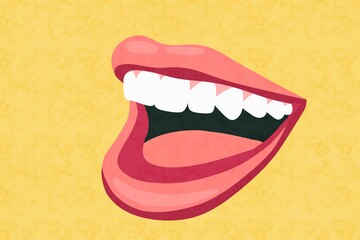 Open mouth with stylized teeth against a yellow background