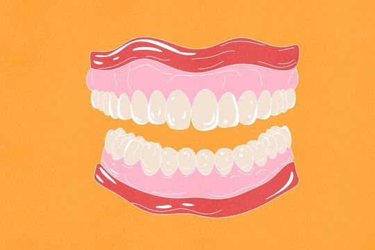 Detailed illustration of upper and lower dental prosthetics