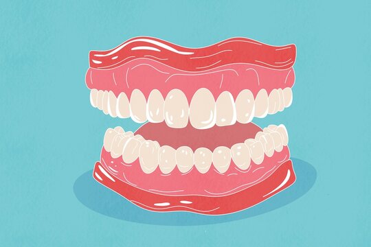Human teeth illustration in denture model for dental study