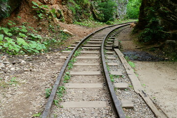 Obraz premium Railway in the gorge. Travel and recreation.